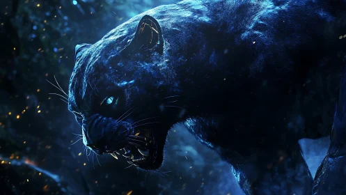 Luminous Panther Portrait in Digital Darkness