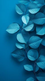 Chromatic cyan foliage branch on monochrome azure field.