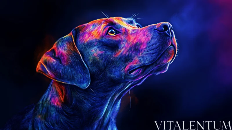 Neon-lit canine portrait renders luminous fur in profile