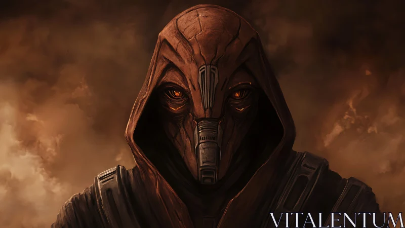 Hooded warforged sentinel glows amid stormlit ash skies.