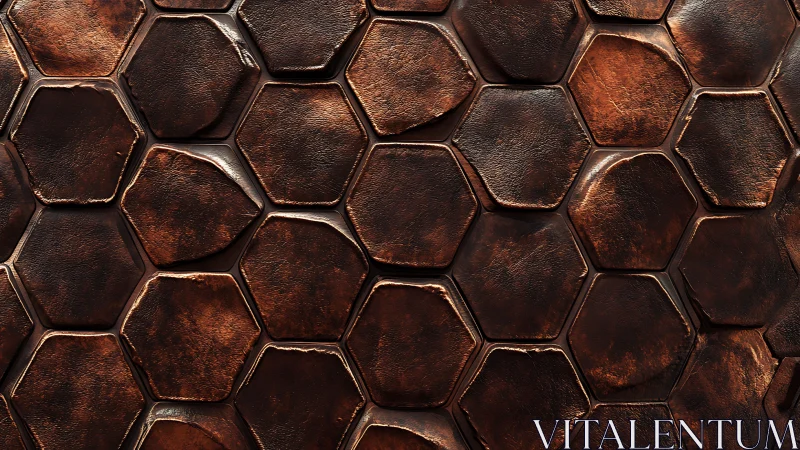 Rusty hexagonal metal tiles forming rugged surface texture.