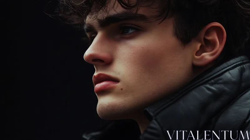 Photorealistic side-profile portrait in cinematic low-key lighting.