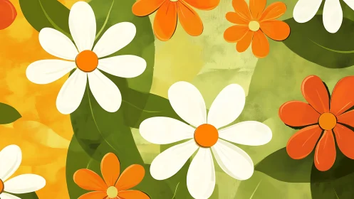 Vibrant digital floral arrangement with orange and white flowers