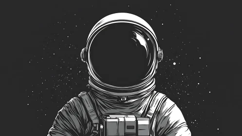 Monochrome astronaut portrait in minimalist cosmic void.