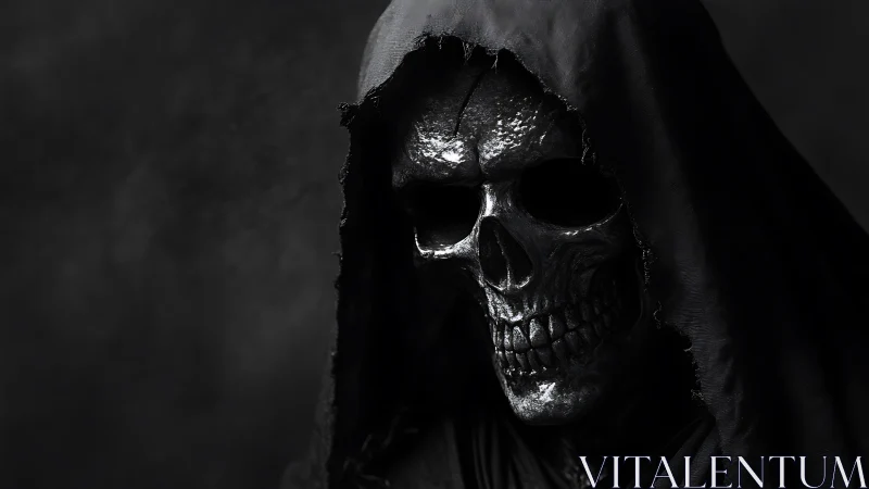 Hooded skeletal figure rendered in high contrast lighting
