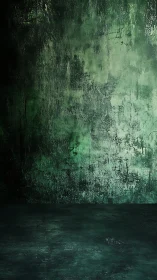 Emerald textured wall with dark concrete floor backdrop.