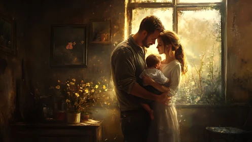 Golden Hour Family Embraces Their Luminous Sanctuary