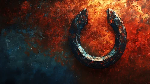 Rust-kissed metal ring glows against bold fiery textures