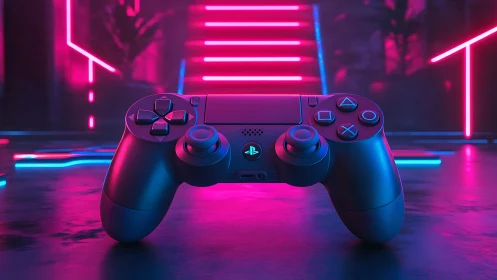 PlayStation DualShock 4 Controller in Neon Cyberpunk Setting