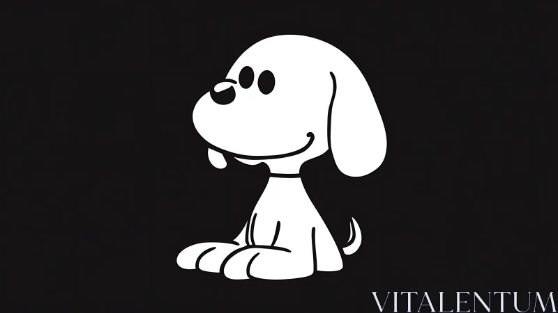 Minimalist cartoon puppy silhouette on black background.