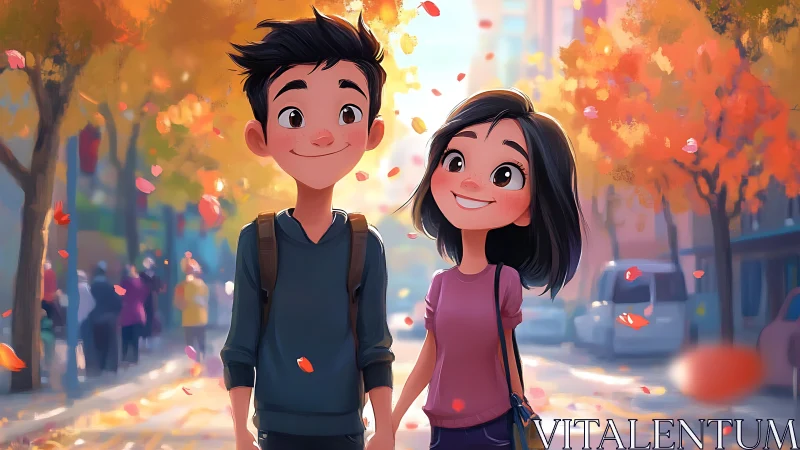 Two Hearts Dancing Through Golden Autumn Streets.