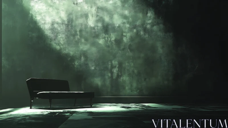 Soft light drifts over a lonely couch in a moody room