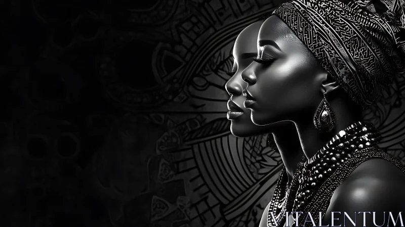 Dual Portrait of African Woman in Black and White Digital Art.