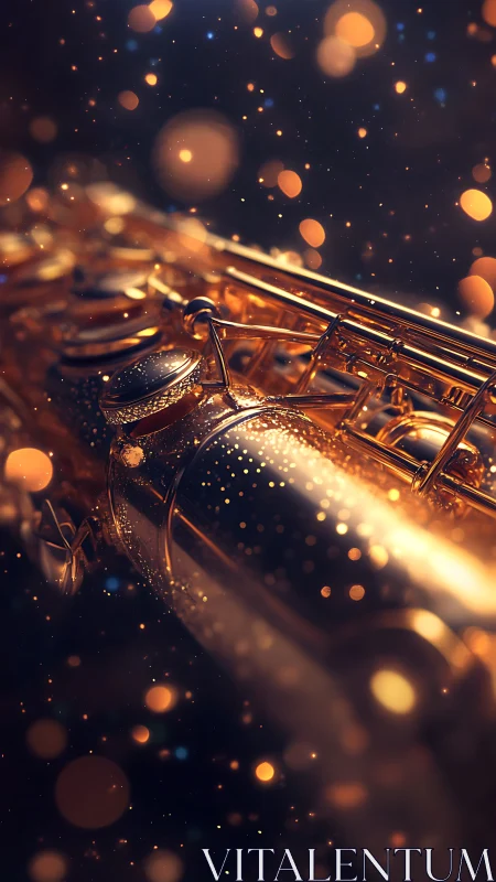 Golden saxophone glows softly in a dreamy jazz shimmer.