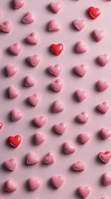 3D Rendered Heart-Shaped Confections on Pastel Pink Surface Display