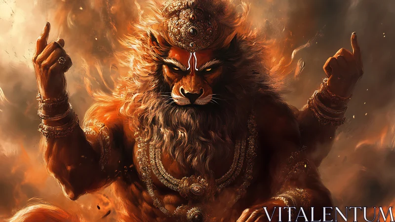 Blazing Lion Deity Ascends in Ember-Crowned Fury.