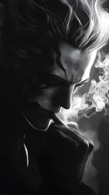 Monochrome male profile with smoke in high contrast lighting.