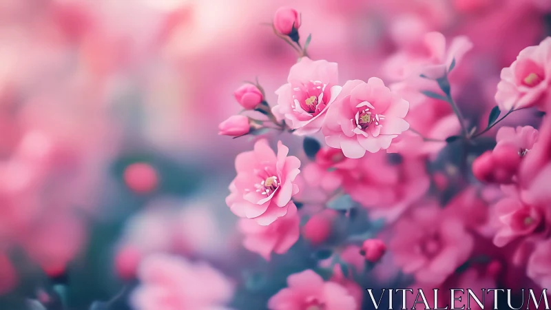 Delicate Pink Peonies in Soft Focus Garden.