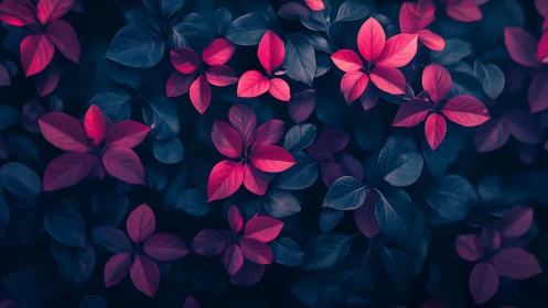 Digital botanical pattern with neon magenta foliage contrast.