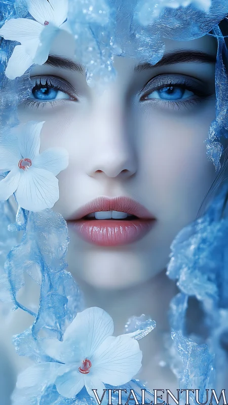 Gentle ice blossom muse with bright blue dreamer eyes.