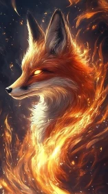 Blazing spirit fox emerging in swirling elemental fire.