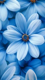 Blue Flower Macro Study: Detailed Petal Structure and Golden Stamen Detail