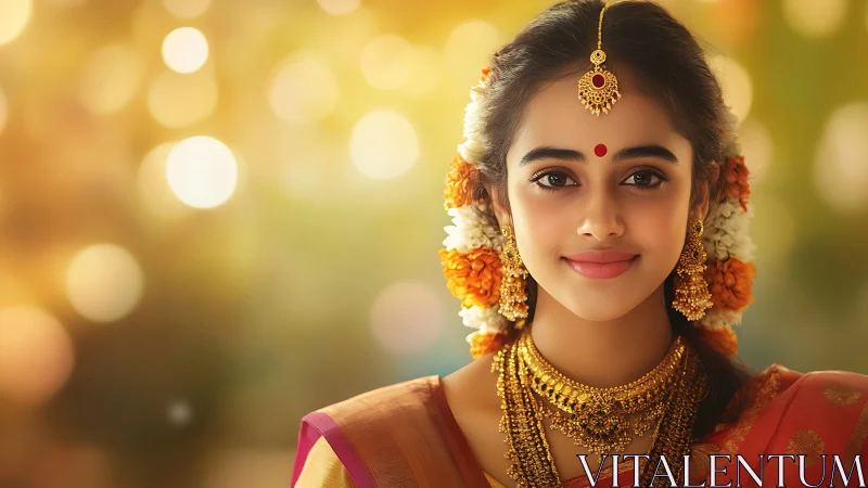 Optically luminous portrait of traditionally adorned woman.