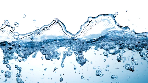 Crystal water splash forms dynamic liquid wave crest.