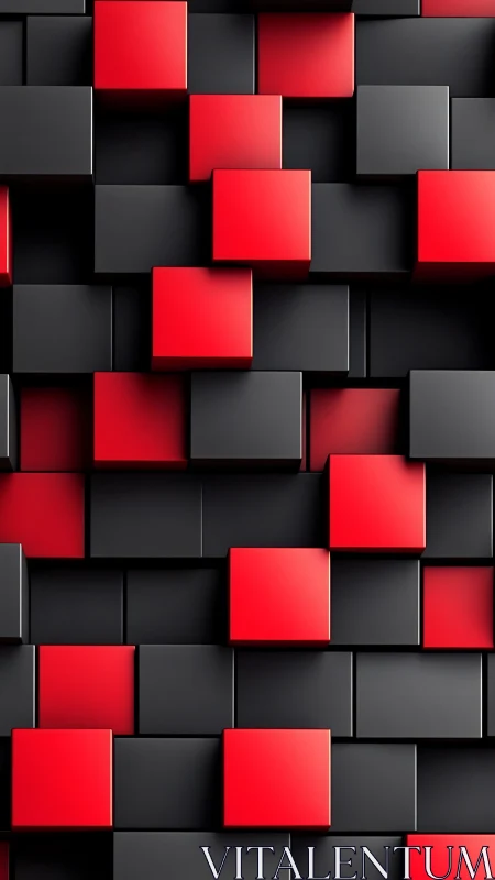 Isometric red and black extruded cube grid with soft lighting