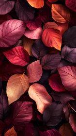 Autumn leaves glow in rich crimson, copper, and plum hues.
