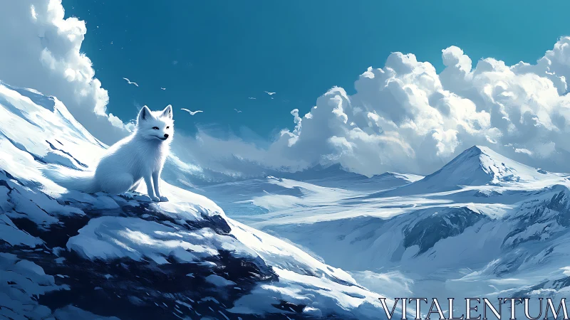 Snow-breathing fox quietly crowns the wide winter horizon