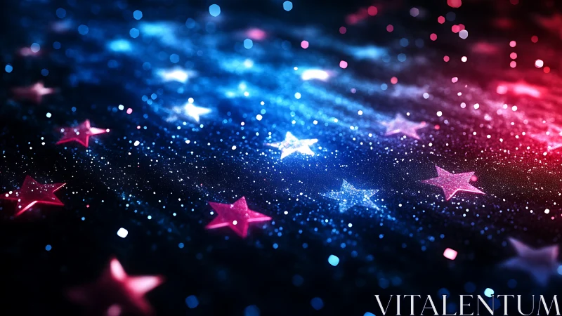 Digital bokeh starfield with red blue luminous depth of field.