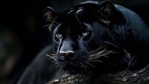 Magnificent Black Panther Rests with Captivating Golden Eyes