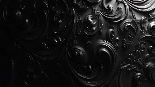 High-gloss black baroque scrollwork with fluid metallic depth