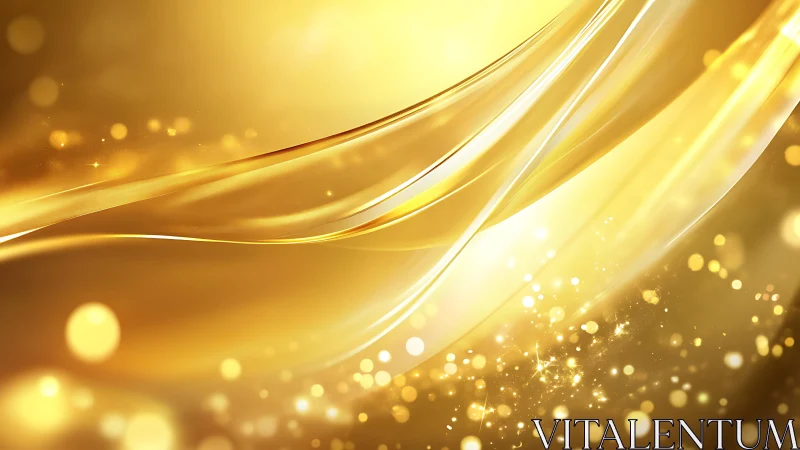 Abstract golden waves and sparkling light effects digital background.