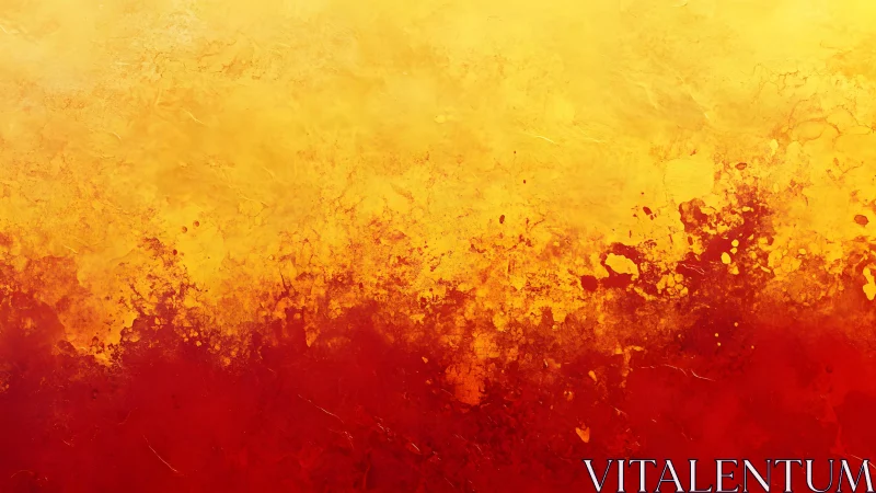 Fiery red and yellow abstract textured painting in modern style.