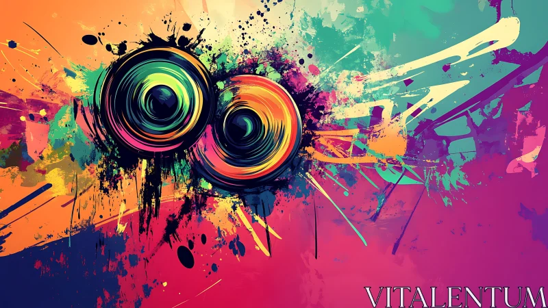 Vibrant twin orbits erupt through a kinetic neon color storm