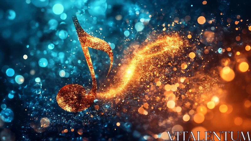 Glowing musical note rendered in bokeh-rich digital abstraction