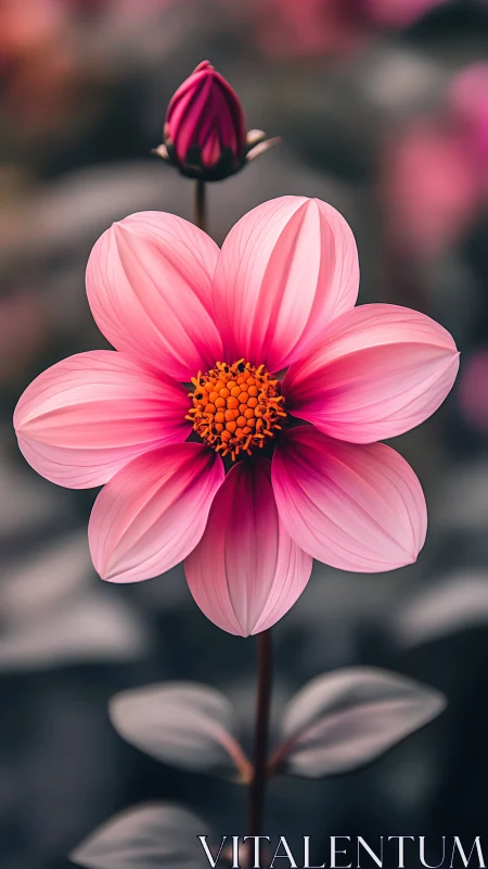 Bilateral Symmetrical Bloom with Orange Stamen Center and Magenta Petal Gradients