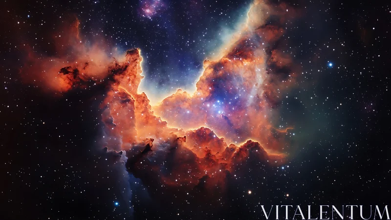 Stellar nebula structure with dense gas clouds and stars.