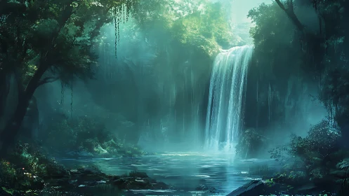 Enchanted Waterfall Sanctuary Glows With Ethereal Blue Light