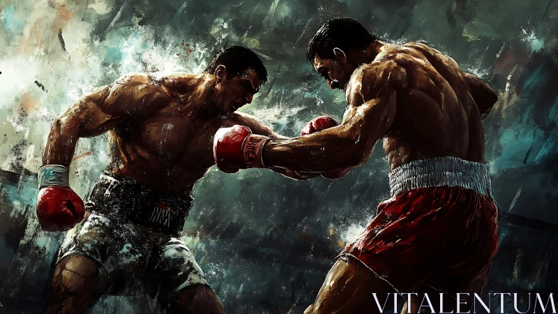 Two Boxers Engaged in Intense Ring Combat