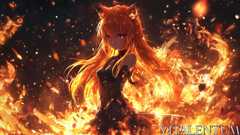 Foxfire guardian stands wrapped in swirling golden flames.