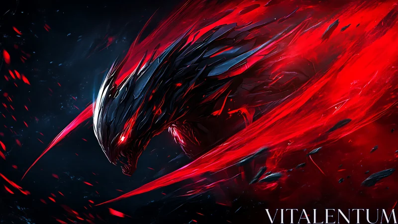 Crimson energy creature surges forward in a storm of light