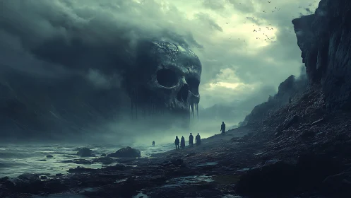 Storm-forged skull horizon above a forsaken coastal march.