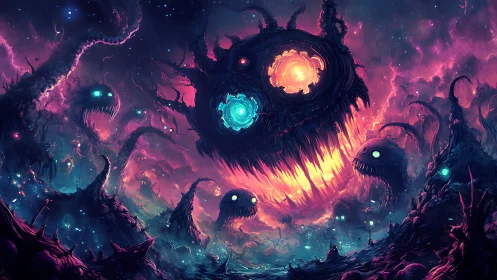 Cosmic void leviathan with bioluminescent vortex cores.