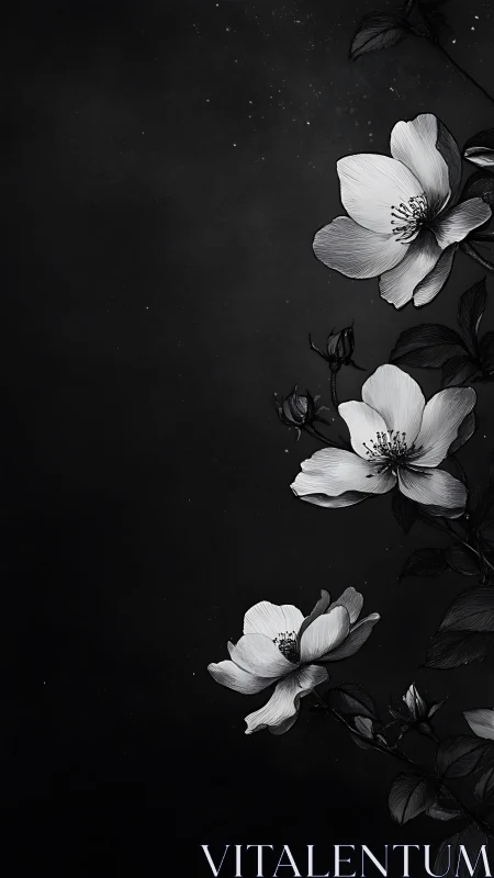 Monochromatic Botanical Study: High-Contrast Floral Arrangement.