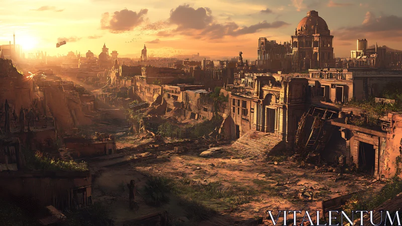 Sunlit ruins of a silent city holding quiet, stubborn hope.