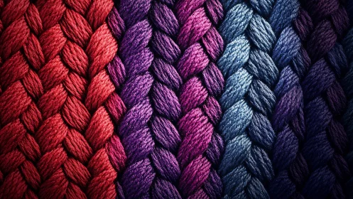 Close view of parallel braided cords in graded colors.