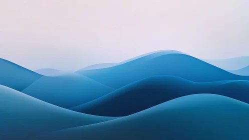Blue glass dunes quietly roll beneath a weightless dawn sky